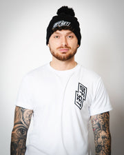 Model wearing OFFSET Sport bobble beanie