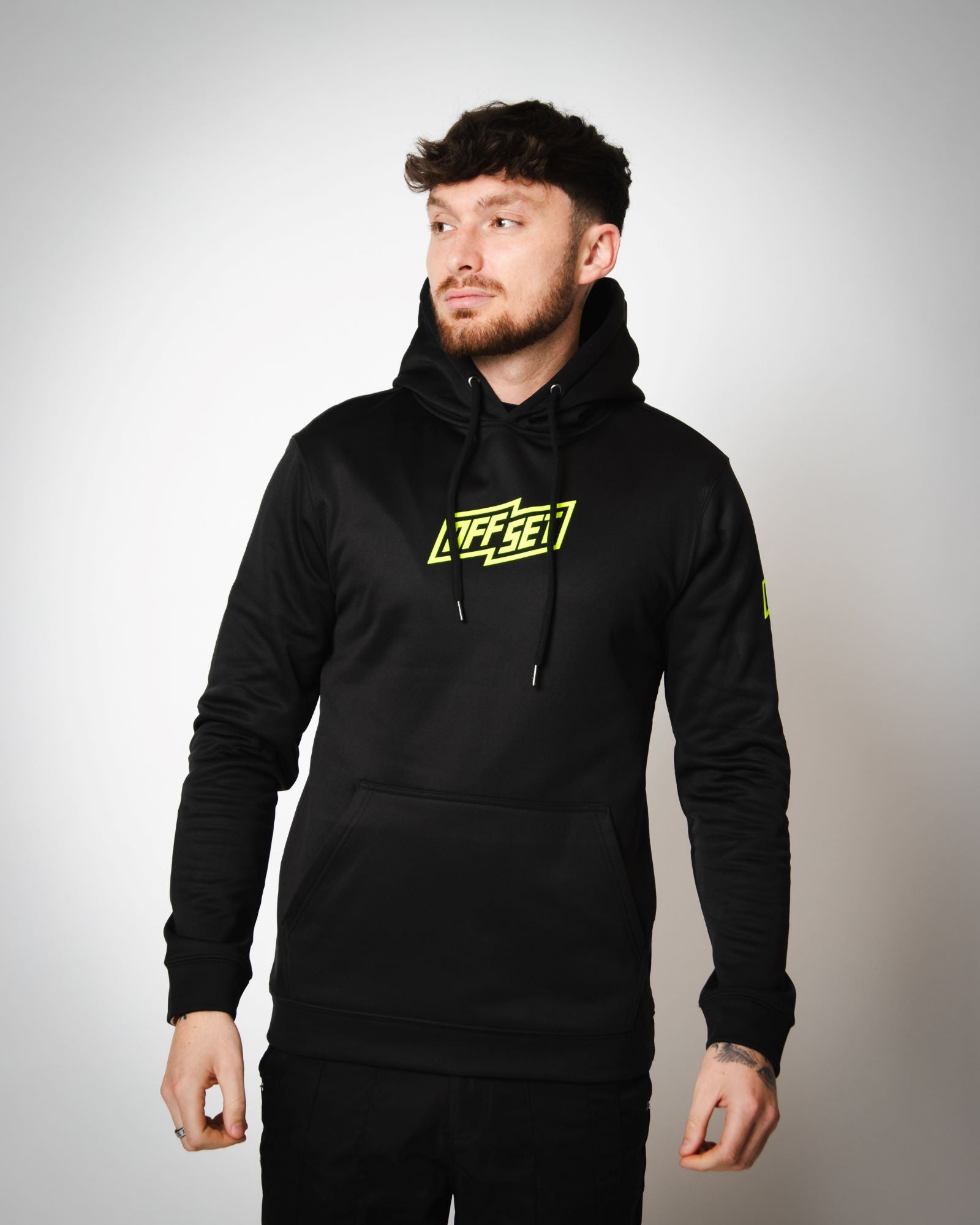 OFFSET Sport Black Hoodie with Fluro Yellow Logo