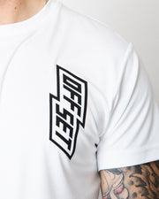 Close Up of OFFSET Sport White T Shirt with OFFSET logo