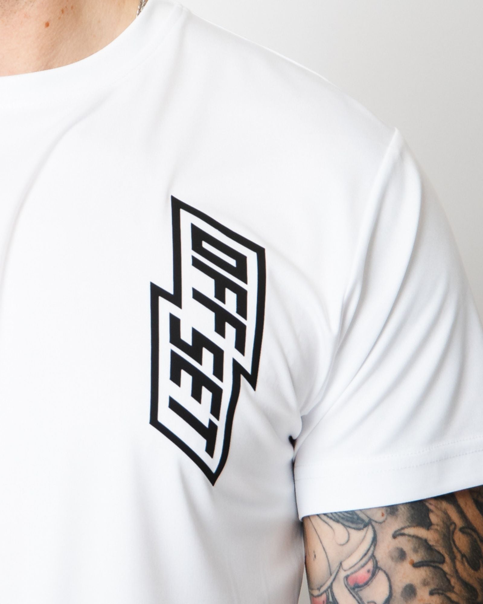 Close Up of OFFSET Sport White T Shirt with OFFSET logo