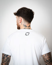 View of the back of the white OFFSET Sport T Shirt with the OFFSET logo